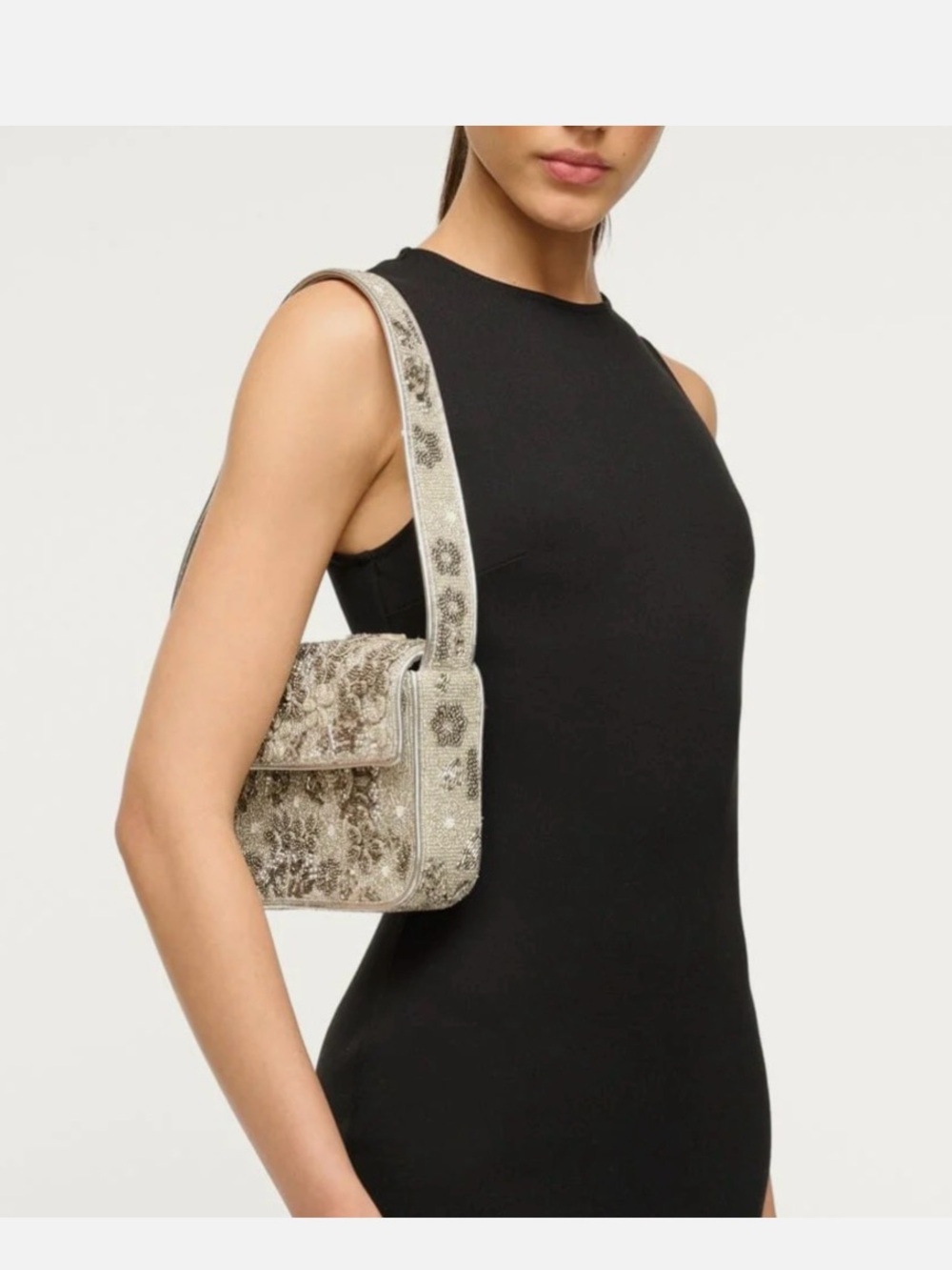 STAUD TOMMY BEADED SILVER GARDEN PARTY Shoulder Bag - Picture 2 of 15